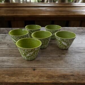 Pier 1 Set of 6 Royal Regal Trellis Lime Green Melamine 3” Fruit/Snack Bowls